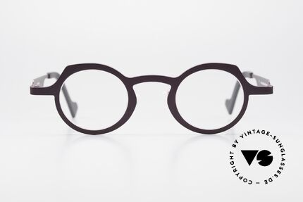 Theo Belgium Asia Runde Designerbrille Unisex, Modell ASIA in Farbe 12 (dunkel-lila metallic), Passend für Herren und Damen