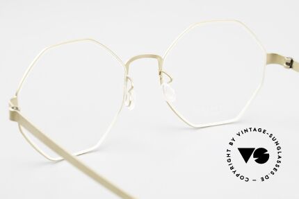 Lindberg 9609 Strip Titanium Achteckige Brille Mattgold, die Fassung kann natürlich beliebig verglast werden, Passend für Herren und Damen