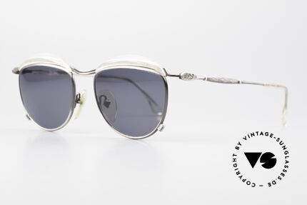 Jean Paul Gaultier 56-1274 90er Brille Damen & Herren, interessanter detailreicher Rahmen in antik-silber, Passend für Herren und Damen