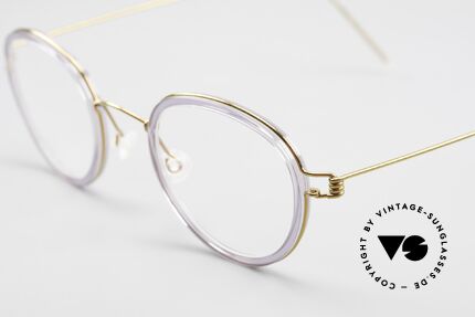 Lindberg Jackie 42 Air Titan Rim Damenbrille Panto Stil Small, goldene Fassung mit Inner-Rand in "violett transluzent", Passend für Damen