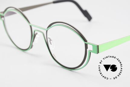 Theo Belgium Tracing Runde Designerbrille Unisex, Metallfassung Gr. 45-21 col. 373: grau / neongrün, Passend für Herren und Damen