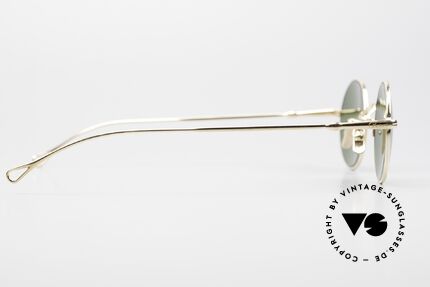 Lunor V 110 Runde Sonnenbrille Vergoldet, mit neuen grünen Sonnengläsern für 100% UV Schutz, Passend für Herren und Damen