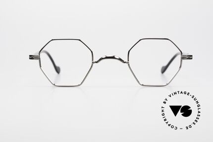 Lunor II A 11 Achteckige Fassung Gunmetal, edle Kombination: Metallfassung mit Acetatbügeln, Passend für Herren und Damen