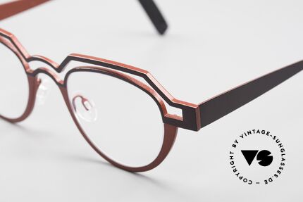 Theo Belgium Percé Designerbrille Panto Titanium, Titaniumbrille: Gr. 45-21 color 311: braun / rot, Passend für Herren und Damen