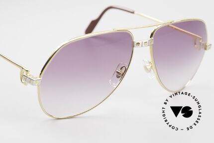 Cartier Vendome Santos - M James Bond Sonnenbrille 80er, ungetragene Rarität mit OVP und violett-Verlauf Gläser, Passend für Herren und Damen
