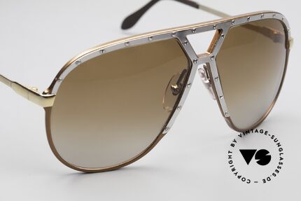 Alpina M1 Kult 80er Sonnenbrille Large, bronze Rahmen, silberne Blende & goldene Bügel, Passend für Herren