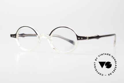 Lunor Mod 42 Echte 90er Brille Kristall Azetat, Crystal col. 04 = kristall-transparent und schwarz, Passend für Herren und Damen