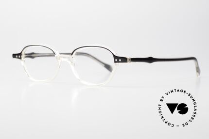 Lunor Mod 46 Alte 90er Brille Kristall Azetat, Crystal col. 04 = kristall-transparent und schwarz, Passend für Herren und Damen