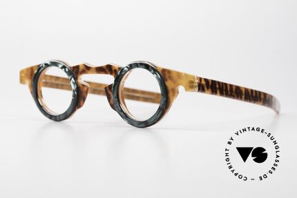 Vidocq Les Halles Runde Vintage Brille 1980er, grandioses Rahmenmuster in "Leopard/Marmor braun", Passend für Herren und Damen