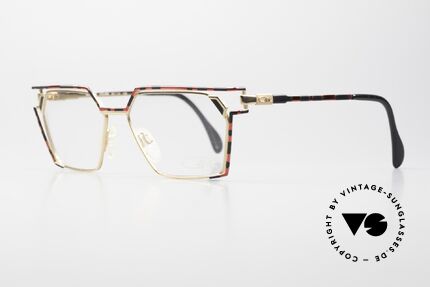 Cazal 250 Old School Hip Hop Brille 90er, interessantes Rahmenmuster in rot-schwarz-gold, Passend für Herren und Damen