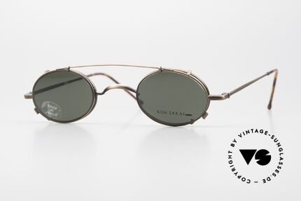 Koh Sakai KS9591 Kleine Ovale Fassung mit Clip, alte vintage Titanbrille von Koh Sakai mit Sonnen-Clip, Passend für Herren und Damen