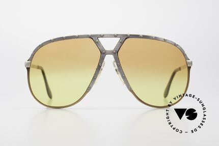Alpina M1 80er Brille Orange-Gelb Verlauf, Limited Edition: Pfirsich-Metallic / Antik-Silber, Passend für Herren