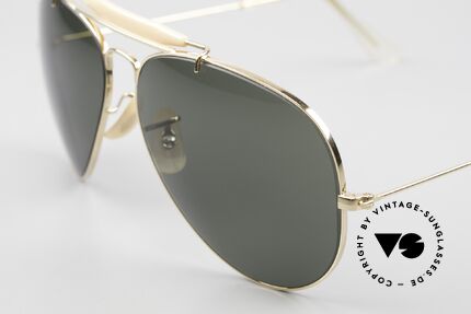 Ray Ban Outdoorsman II B&L USA Brille 80er Aviator, goldene Fassung mit Mineralgläsern in G15-Grün, Passend für Herren