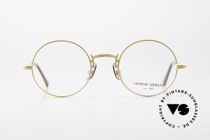 Giorgio Armani 128 Runde 80er Vintage Brille, schlichte, runde Fassung von 1989/90 in mattgold, Passend für Herren und Damen