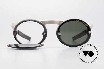 Porsche 5694 P0051 Magnet Sonnenbrille 90er, leicht auswechselbar; 1x silber-verspiegelt, 1x grün, Passend für Herren