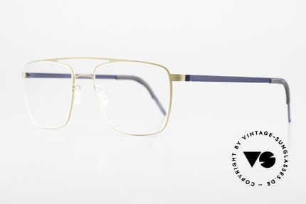 Lindberg 9595 Strip Titanium Herrenbrille Doppelbrücke, Rahmen mit Doppelbrücke in mattgold und dunkelblau, Passend für Herren
