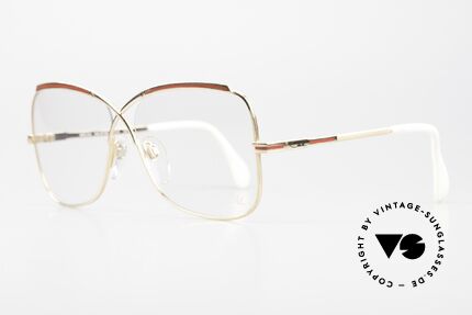 Cazal 224 True Vintage 80er Brille, vergoldete Metall-Fassung mit feinen roten Streifen, Passend für Damen