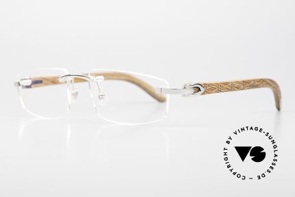 Cartier C-Decor Rimless Afrika Bubinga HolzBrille, platin-plattiert in Gr. 54x18, orig. Bez. T8100906, Passend für Herren und Damen