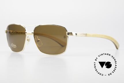 Cartier Santos De Cartier Holzbrille Pilot Polarized, Model T8200781, GOLD-plattiert, Gr. 57x16x130, Passend für Herren