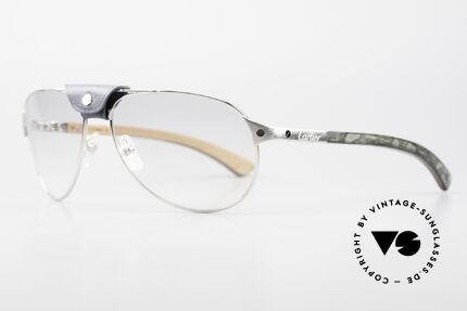 Cartier Santos Dumont Holzbrille Mit Lederbrücke, Mod. T8200941, Platin gebürstet, Gr. 61x16x130, Passend für Herren