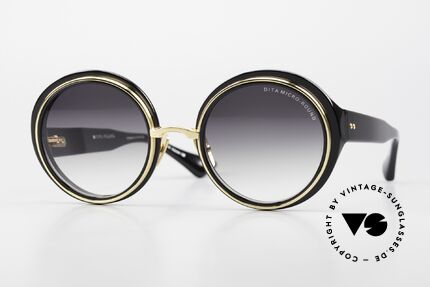 DITA Micro-Round Runde Damensonnenbrille, DITA Micro-Round, DTS406-A-01, black/gold, 50-22, Passend für Damen