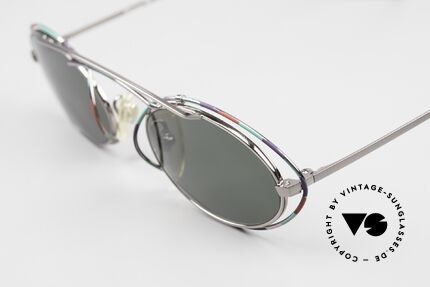 Casanova LC22 Sonnenbrille Jugendstil Oval, Rahmen in "gunmetal" mit grandiosem bunten Muster, Passend für Damen