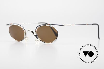 Casanova LC31 Ovale Sonnenbrille 1990er, außergewöhnlich: in silber-schwarz mit buntem Muster, Passend für Herren und Damen