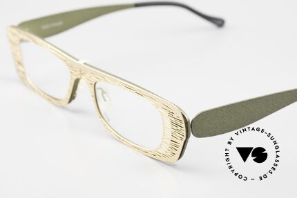 Theo Belgium Eye-Witness PJ Titanbrille Clip-On Front, dunkelgrüner Titan-Rahmen mit Clip-On Front in gold, Passend für Damen