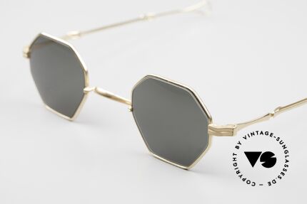 Lunor I 11 Telescopic Gold Plated Luxus Fassung, 22kt vergoldete Fassung & dunkelgrüne Sonnengläser, Passend für Herren und Damen