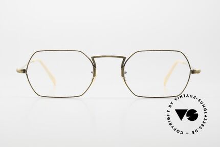 Oliver Peoples Pane Eckige Vintage Brille 90er, sechseckiger Rahmen mit aufwendigen Ziselierungen, Passend für Herren und Damen