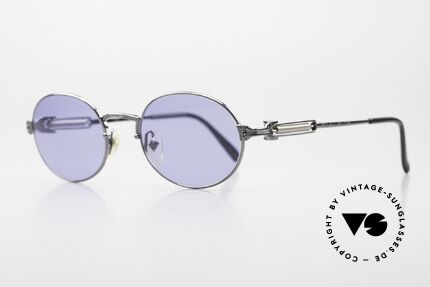 Jean Paul Gaultier 55-5104 Ovale Designer Sonnenbrille, gunmetal Rahmen mit blauen Sonnengläsern; 100% UV, Passend für Herren und Damen