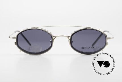 Koh Sakai KS9836 Clip On Titanium Brille 90er, Größe 45-21 mit praktischem Sonnen-Clip / Vorhänger, Passend für Herren und Damen