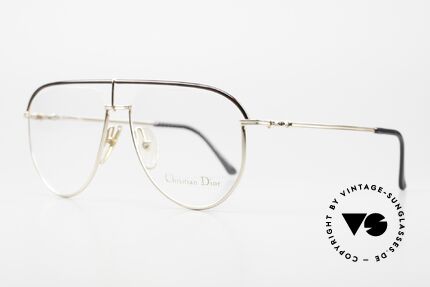 Christian Dior 2582 90er Vintage Herren Brille, goldener Metall-Rahmen mit rotbraunen Applikationen, Passend für Herren