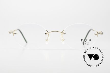 Fred Fidji F2 Randlose Vintage Brille Oval, marines Design (charakteristisch Fred) in Top-Qualität, Passend für Herren und Damen