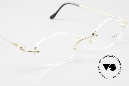 Fred Fidji F2 Randlose Vintage Brille Oval, bicolore Ausführung, GOLD-Plated und platin-plattiert, Passend für Herren und Damen