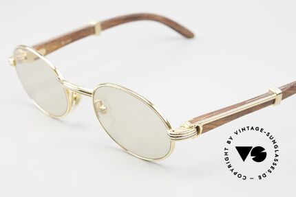 Cartier Giverny Ovale Edelholz Sonnenbrille, ovale, vergoldete Fassung mit Feder-Scharnieren, Passend für Herren und Damen