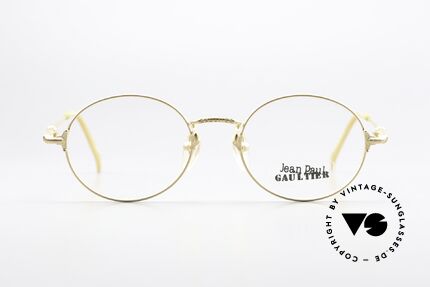 Jean Paul Gaultier 55-6109 Runde Vintage Brille 90er, vergoldete (gold plated) Fassung (Medium Gr. 48/19), Passend für Herren und Damen