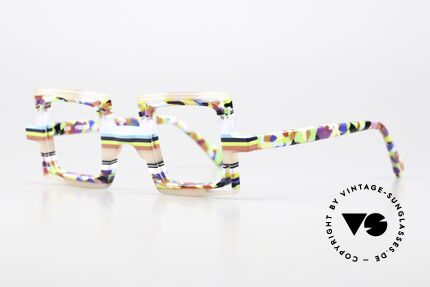 Wissing 3130 Verrückte Brille Eckig Bunt, mehrschichtiger Azetat-Rahmen, made in Germany, Passend für Herren und Damen