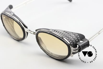 Jean Paul Gaultier 56-6201 90er Steampunk Designerbrille, silber-chrome & schwarze Gletscher-Seitenblenden, Passend für Herren und Damen