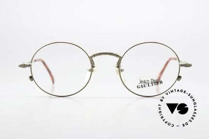Jean Paul Gaultier 55-4171 90er Designerbrille Antik Gold, rund-ovale Metallfassung mit dezent verzierten Bügeln, Passend für Herren und Damen