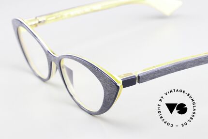 Piero Massaro 462 Designer Cateye Damenbrille, die Rahmenfarbe erscheint dunkelblau und gelb, Passend für Damen