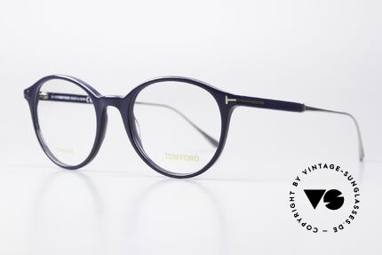 Tom Ford TF5485 Made in Japan Designerbrille, weibliches Panto-Design in dunkelblau und Titan, Passend für Damen