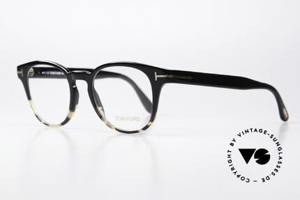 Tom Ford TF5400 Unisex Panto Brille Eckig, Rahmen ist schwarz & leicht marmoriert verlaufend, Passend für Herren und Damen