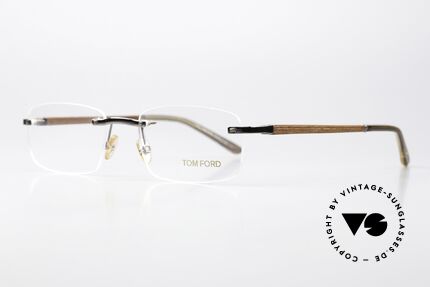 Tom Ford TF5080 Randlose Brille Holzbügel, randlose Unisex-Fassung mit flexiblen Holzbügeln, Passend für Herren und Damen