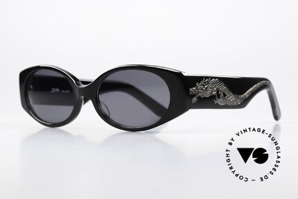 Jean Paul Gaultier 56-0021 90er Drachen Sonnenbrille, color 3: schwarze Fassung und Drache in anthrazit, Passend für Herren und Damen
