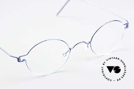 Lindberg Corona 42 Air Titan Rim Runde Brille In Blau Metallic, ungetragenes Designerstück + orig. Lindberg Magnet-Etui, Passend für Herren und Damen