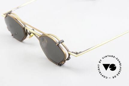 Christian Roth 2402 Achteckige Brille Antik Gold, mit praktischem Sonnen-Clip für 100% UV Protection, Passend für Herren und Damen