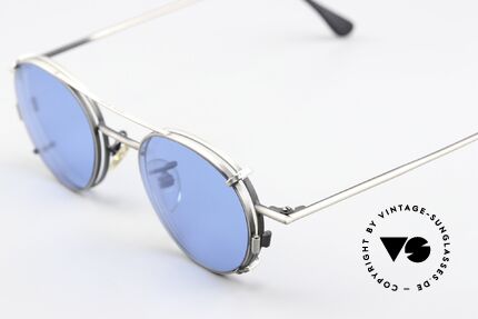Christian Roth 2405 90er Brille In Antik-Silber, praktischer Sonnen-Clip in blau; 100% UV Protection, Passend für Herren und Damen