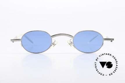 Christian Roth 2505 90er Brille Im Bauhaus Stil, Brillenfassung mattsilber mit blauen Sonnengläsern, Passend für Herren und Damen