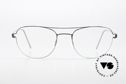 Lindberg Ole Air Titan Rim Runde Pilotenform Unisex, Modell Ole in Gr. 52-20, 145, col PU9 = schwarz poliert, Passend für Herren und Damen